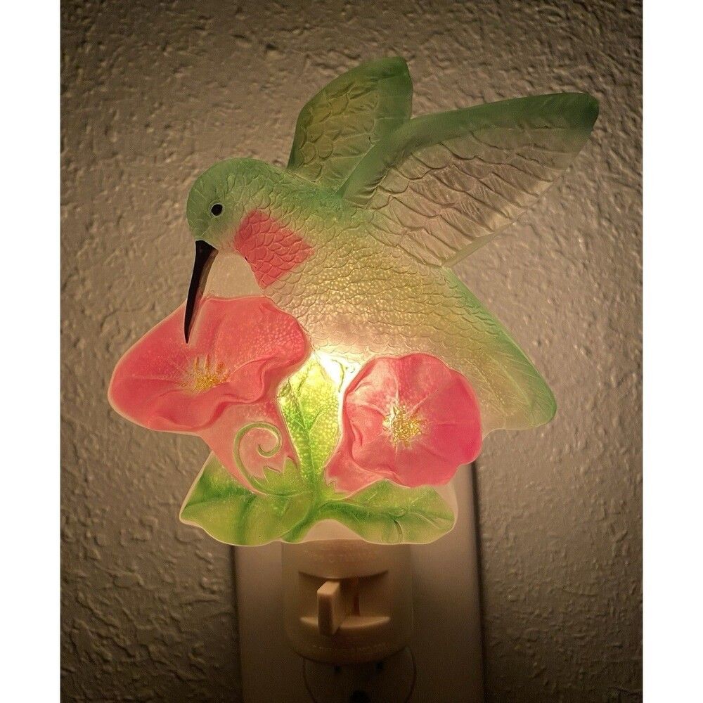 Green Hummingbird Pink Flower Acrylic Night Light Nightlight Cracker Barrel NIB